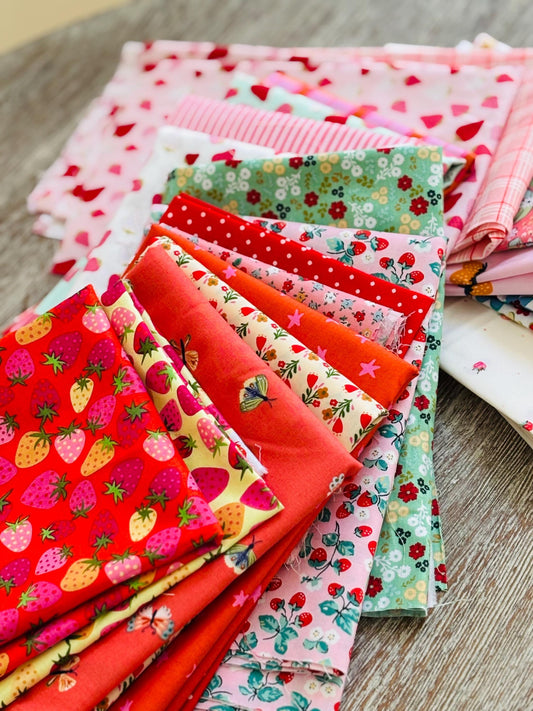 Red Berry Summer - 20 piece FQ or 1/2 bundle - AGF - plaid - gingham - Poppie cotton - starry - stripes - berries
