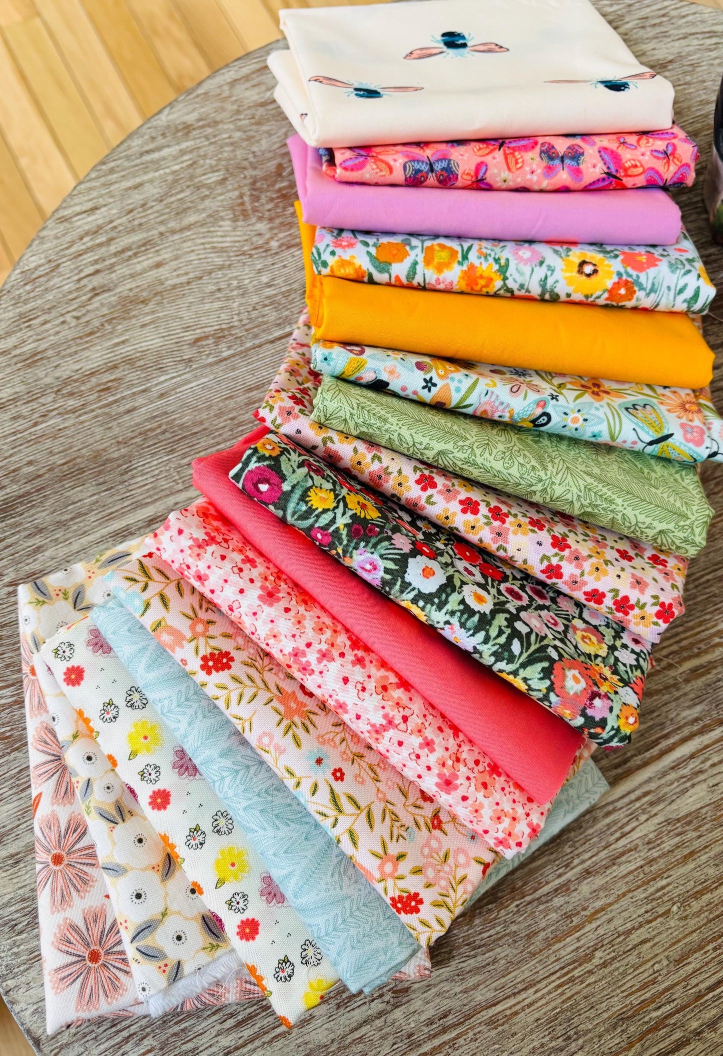 Wild flower meadow v 2 summer themed curated bundle - 17 piece FQ or 1/2 yard - Ditsy flowers - AGF - pure solid - Poppie cotton