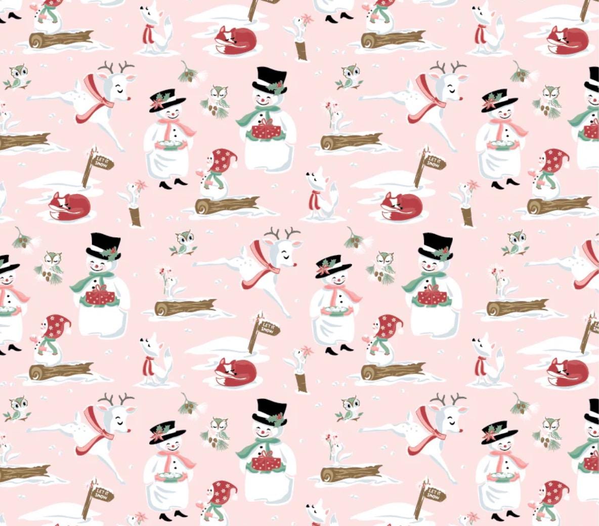 Frost and flurry | Mr & Mrs Flurry pink FL25601 | Poppie cotton | Sheri McCulley | vintage | In stock - holiday christmas