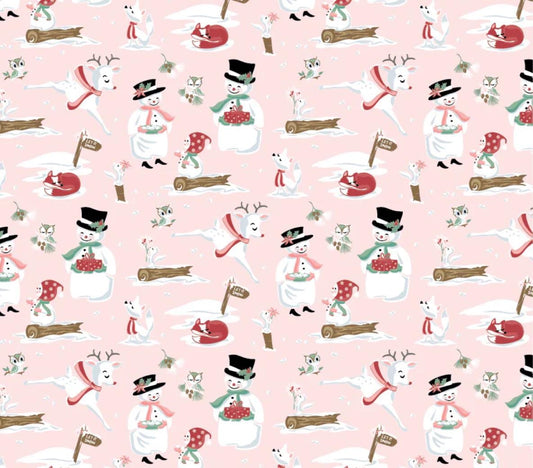 Frost and flurry | Mr & Mrs Flurry pink FL25601 | Poppie cotton | Sheri McCulley | vintage | In stock - holiday christmas
