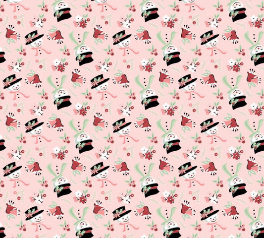 Frost and flurry | Snow Tossed pink FL25613 | Poppie cotton | Sheri McCulley | vintage | In stock - holiday christmas