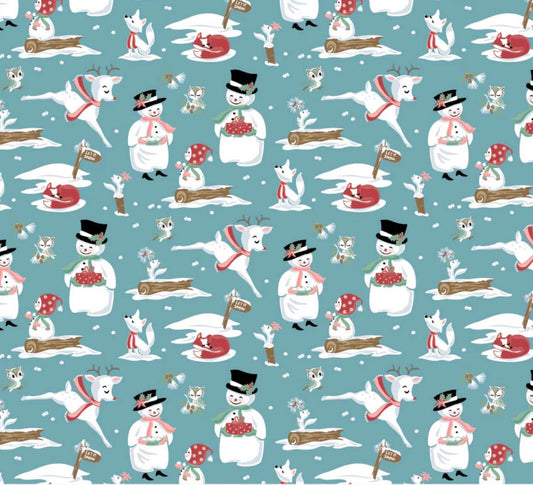 Frost and flurry | Mr & Mrs Flurry blue FL25602 | Poppie cotton | Sheri McCulley | vintage | In stock - holiday christmas