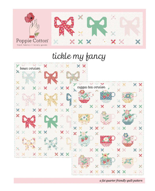 Tickle My Fancy Bow And Cuppa Tea Pattern paper Rosy cheeks - Poppie cotton quilt size 52" x 68" block size 12"x12" in stock