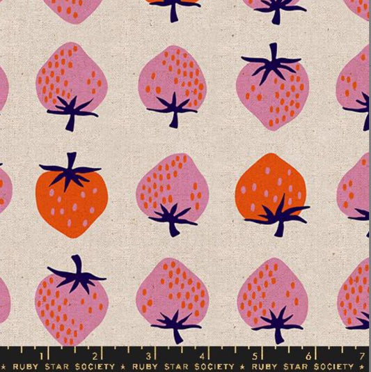 Strawberry Canvas Natural RS3087 12L Ruby Star | In stock - Kimberly Kight - summer - Retro Kitsch - 1/2 yard increments