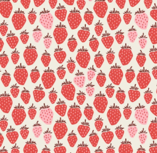 Under the Apple Tree II Queen Of Berries - pink berry Fabric Strawberry Cotton+Steel Loes van Oosten in stock LV500-PB2