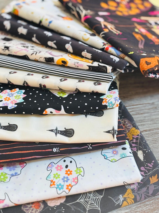 Night and day Halloween 11 fat quarter OR 1/2 yd bundle - AGF - black white cream - pure solids sweet n spooky - stripe