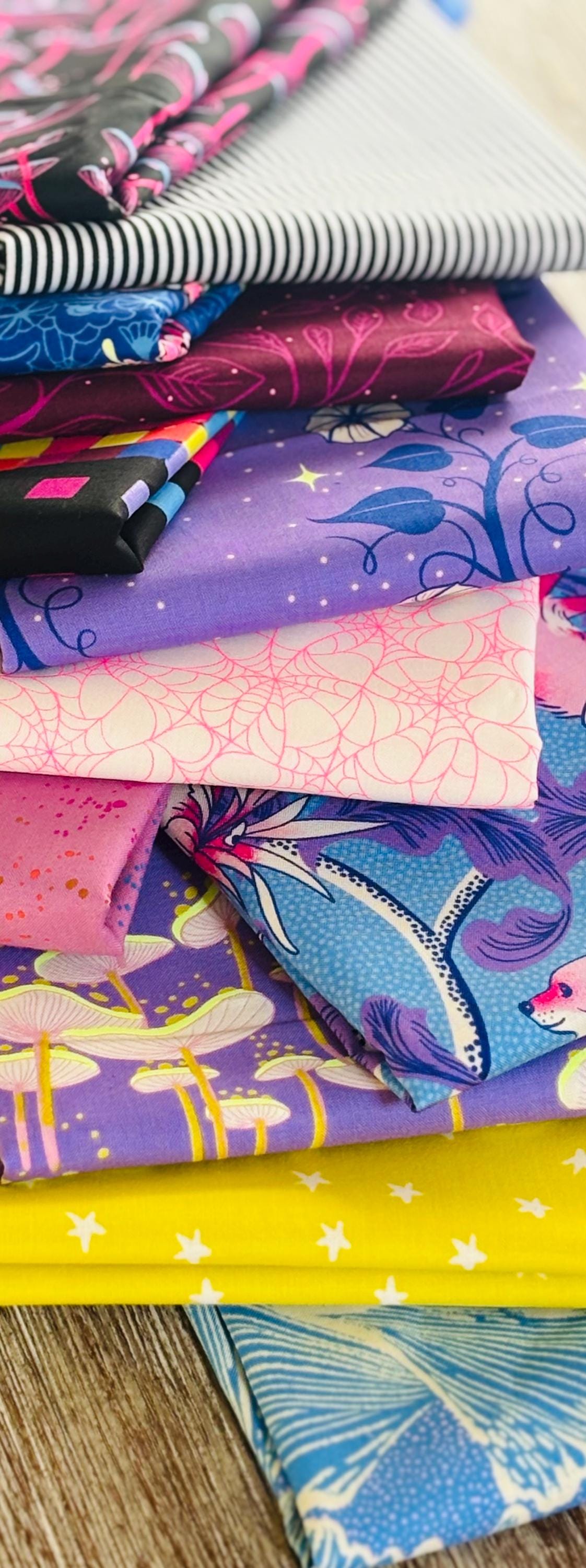 Glow garden and more Halloween 12 fat quarter OR 1/2 yd bundle - AGF - Sarah Watts - pure solids sweet n spooky - starry