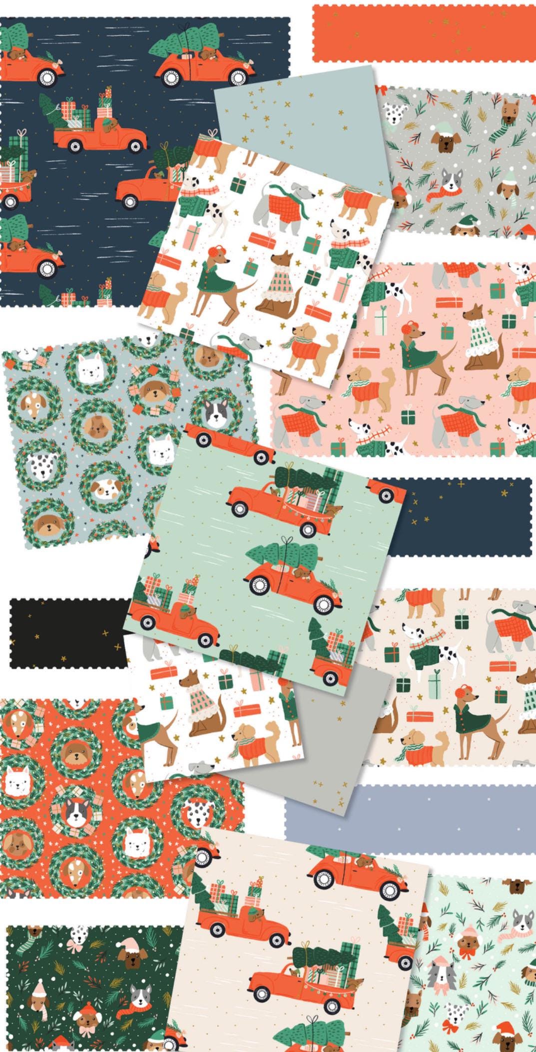 Merry Pawmas 12 FQ / 1/2 yards by Dominika Godette | Cotton and steel | vintage | **preorder** shipping Aug - dogs - festive - holiday