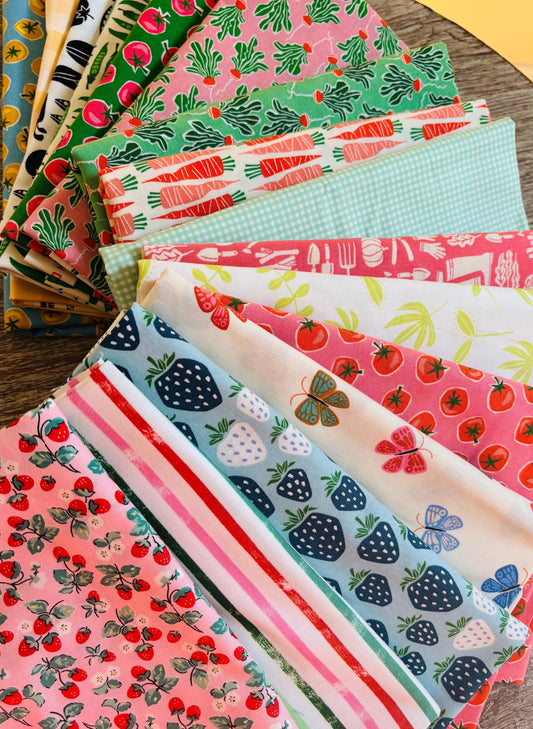 Kitchen garden No 5 fruit vegetable summer curated bundle - 16 piece FQ or 1/2 yd - in the garden - AGF - cotton and steel - berries