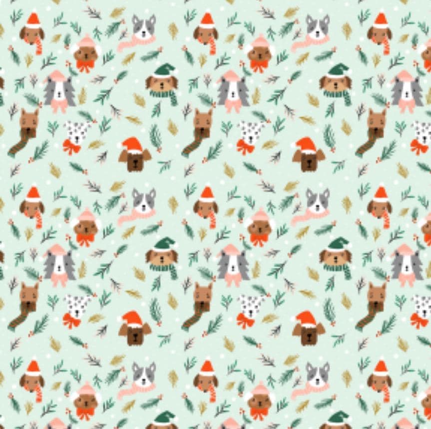 Merry Pawmas - RJR - Christmas - holiday - DG202 - Dominica Godette - puppy - Barkmas Tree - Light mint Metallic Fabric
