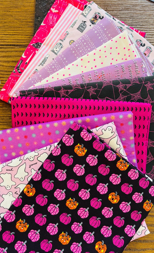 Pink and Mauve halloween Part 1 - 11 fat quarter ghost - pumpkin - Ruby star sweet n spooky