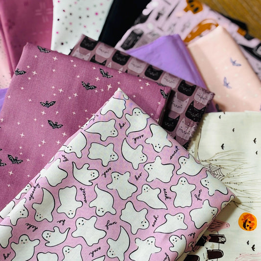 Have a Mauvellous Halloween 11 fat quarter OR 1/2 yd bundle - AGF - Purple - pure solids sweet n spooky - mauve