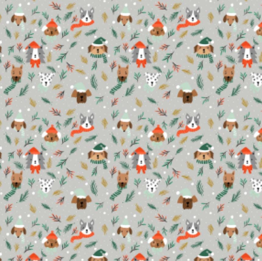 Merry Pawmas - RJR - Christmas - holiday - DG202 - Dominica Godette - puppy - Barkmas Tree - silver Metallic Fabric