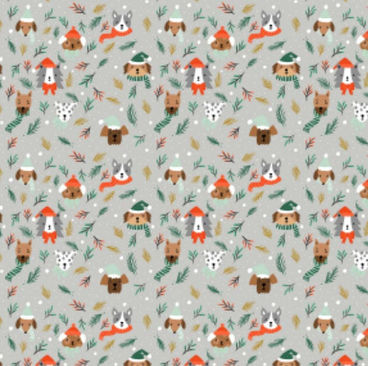 Merry Pawmas - RJR - Christmas - holiday - DG202 - Dominica Godette - puppy - Barkmas Tree - silver Metallic Fabric