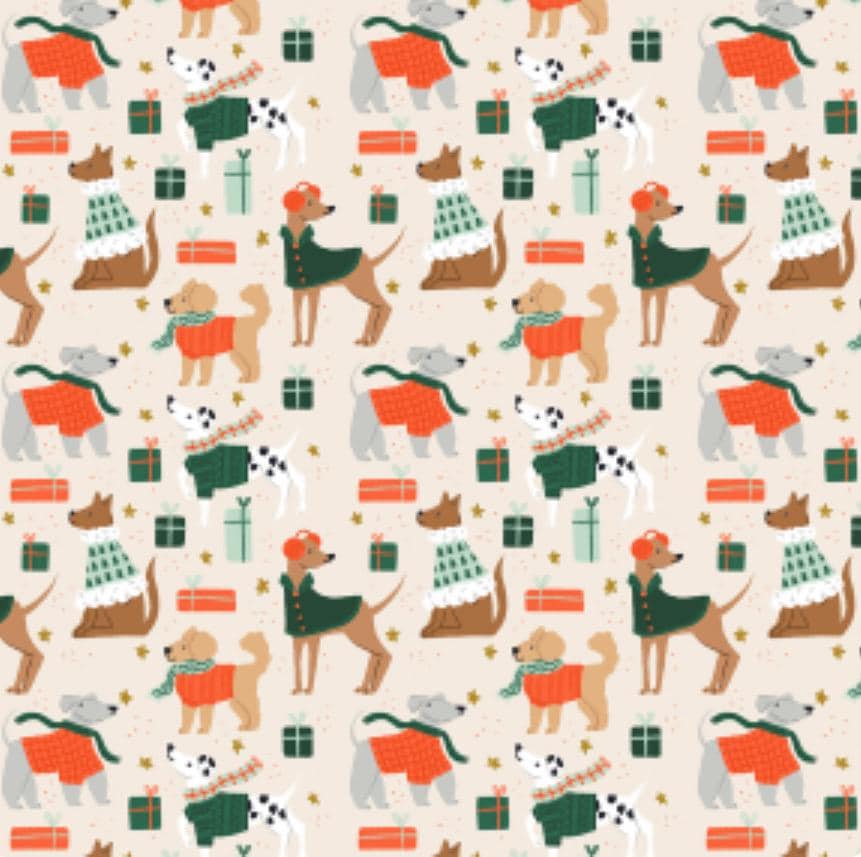 Merry Pawmas - RJR - Christmas - holiday - DG201 - Dominica Godette - puppy - Dapper dogs Cream metallic