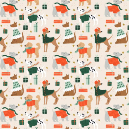 Merry Pawmas - RJR - Christmas - holiday - DG201 - Dominica Godette - puppy - Dapper dogs Cream metallic
