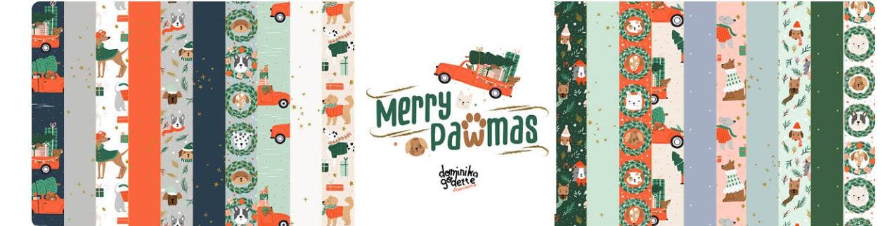 Merry Pawmas - RJR - Christmas - holiday - DG202 - Dominica Godette - puppy - Barkmas Tree - Hunter Metallic Fabric