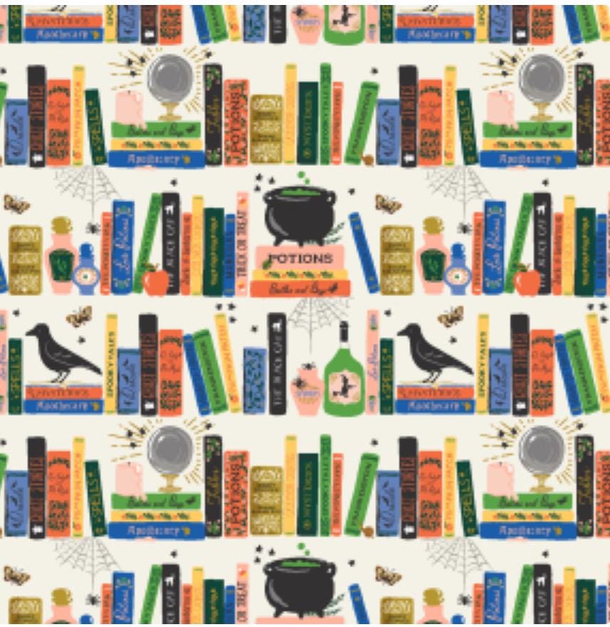 Halloween by Rifle Paper co RP1308- CR1M spellbound - cream Metallic Gold Metallic Fabric - witch ghost trick or treat - C&S in stock