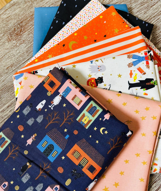 Witches house night 8 fat quarter - skeleton - pumpkin - RJR pure solids sweet n spooky ghost halloween parade
