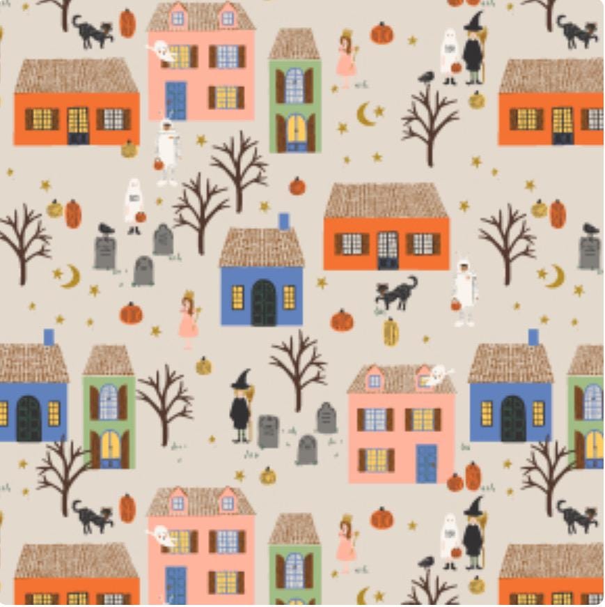 Halloween by Rifle Paper co RP1307-LM1M Halloween Night - Linen Metallic Gold Metallic Fabric - witch ghost trick or treat - C&S in stock