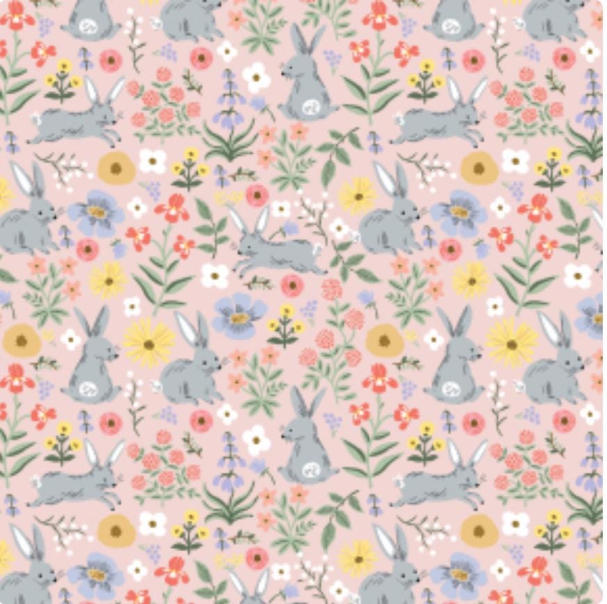 Easter by Rifle Paper co RP1508-PI1 - Bunny Floral - Pink Fabric - Bunnies - PINK Fabric