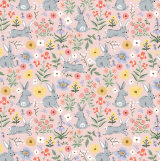 Easter by Rifle Paper co RP1508-PI1 - Bunny Floral - Pink Fabric - Bunnies - PINK Fabric
