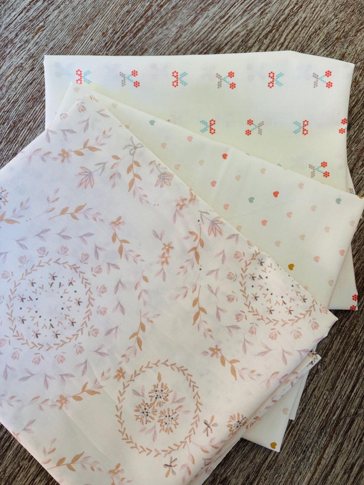 Gentle gatherings 11 fat quarter Low volume polka dots ballerina AGF Starry Poppie cotton hearts RBD Part 1