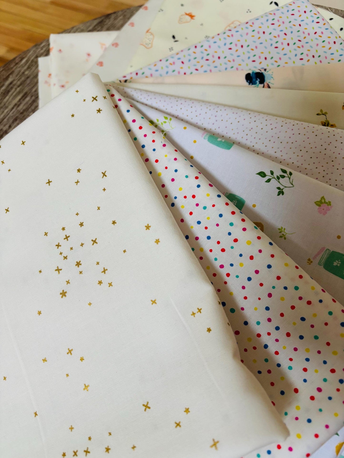 Gentle gatherings 11 fat quarter Low volume polka dots ballerina AGF Starry Poppie cotton hearts RBD Part 2