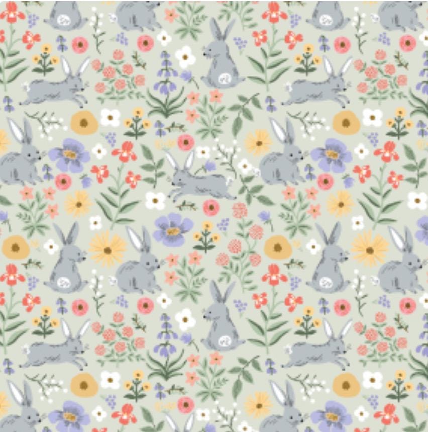 Easter by Rifle Paper co RP1508-GR43 Easter - Bunny Floral - mint Fabric - Bunnies