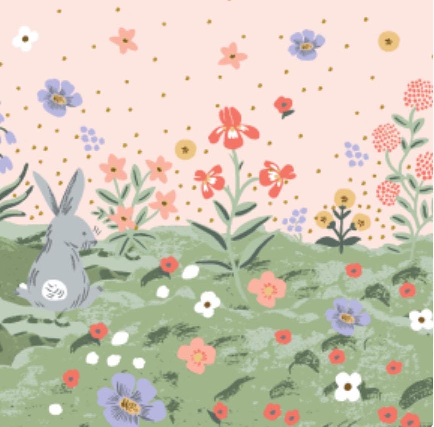 Easter by Rifle Paper co RP1506-PI1M Easter - Spring Meadow - PINK Metallic Fabric - Bunnies - Cream Fabric