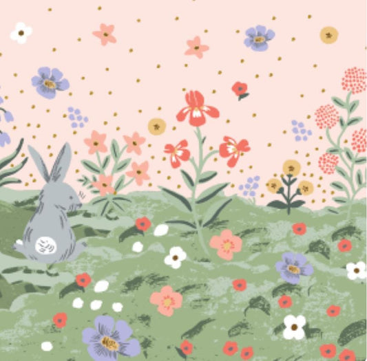 Easter by Rifle Paper co RP1506-PI1M Easter - Spring Meadow - PINK Metallic Fabric - Bunnies - Cream Fabric