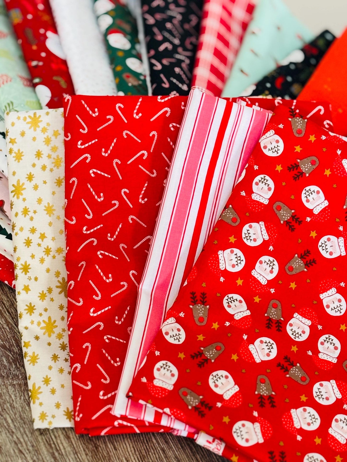 Christmas Lane bundle plus blenders 20 Fat Quarters - RJR Studios - Holiday stripe - santa - robin - holiday classics - candy cane