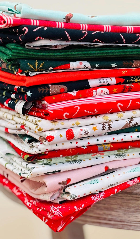 Christmas Lane bundle plus blenders 20 Fat Quarters - RJR Studios - Holiday stripe - santa - robin - holiday classics - candy cane