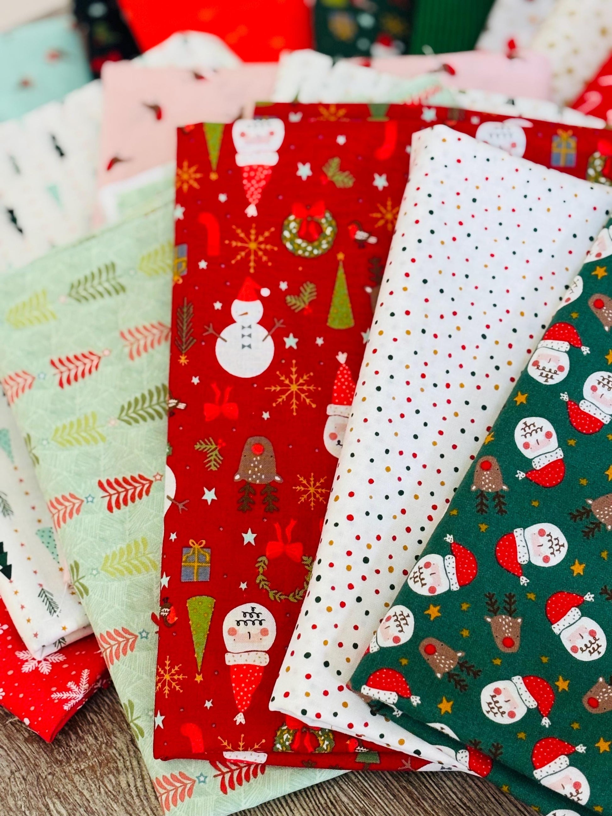 Christmas Lane bundle plus blenders 20 Fat Quarters - RJR Studios - Holiday stripe - santa - robin - holiday classics - candy cane