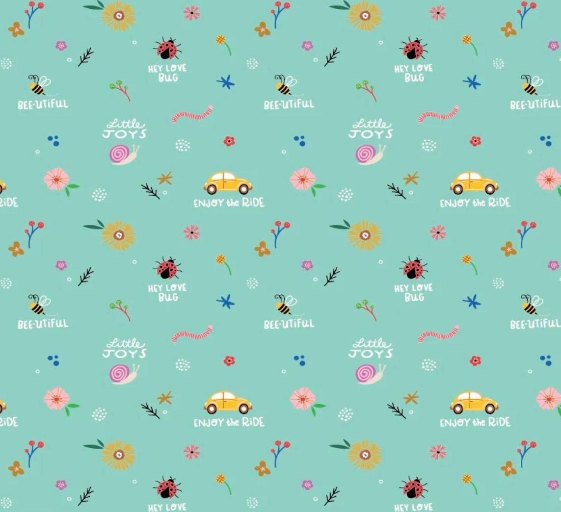 Poppie Cotton little joys teal Hey love bug BG25135 shipping in stock