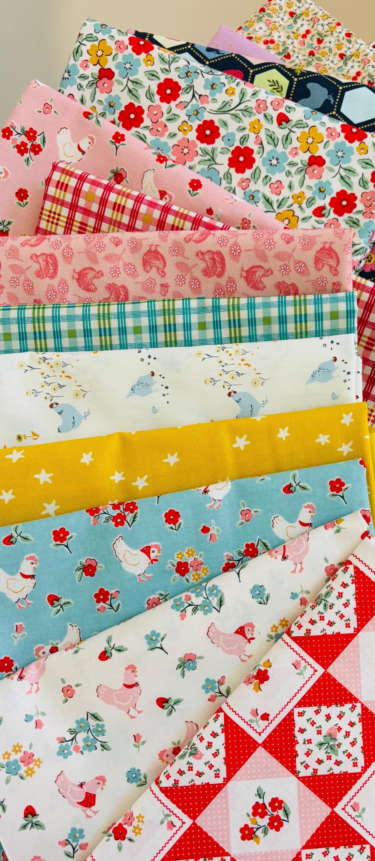 Hen house fun - chickens - 14 fat quarter bundle - farmhouse fancy - Lori holt - plaid Poppie cotton starry speckled