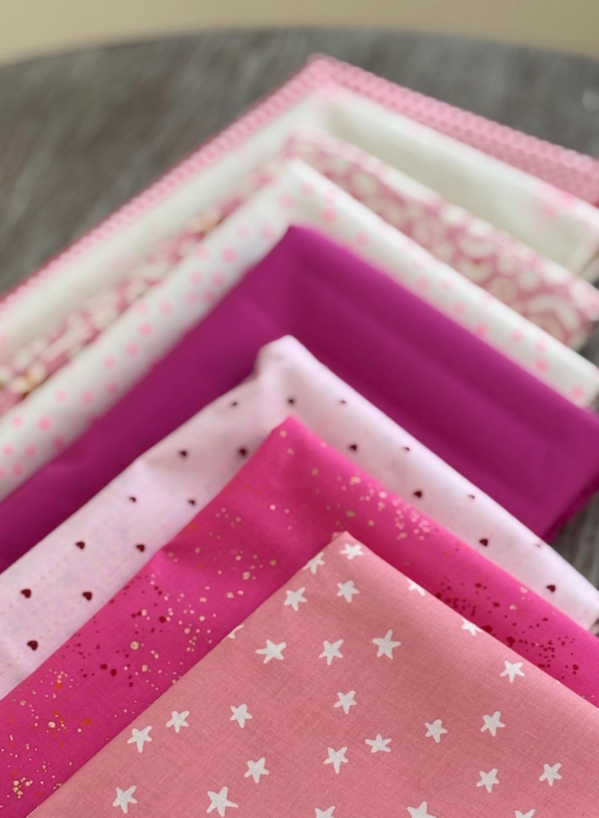 Pink blenders - 8 fat quarter bundle - mini star - starry - ruby Star - speckled - gingham egg and friends