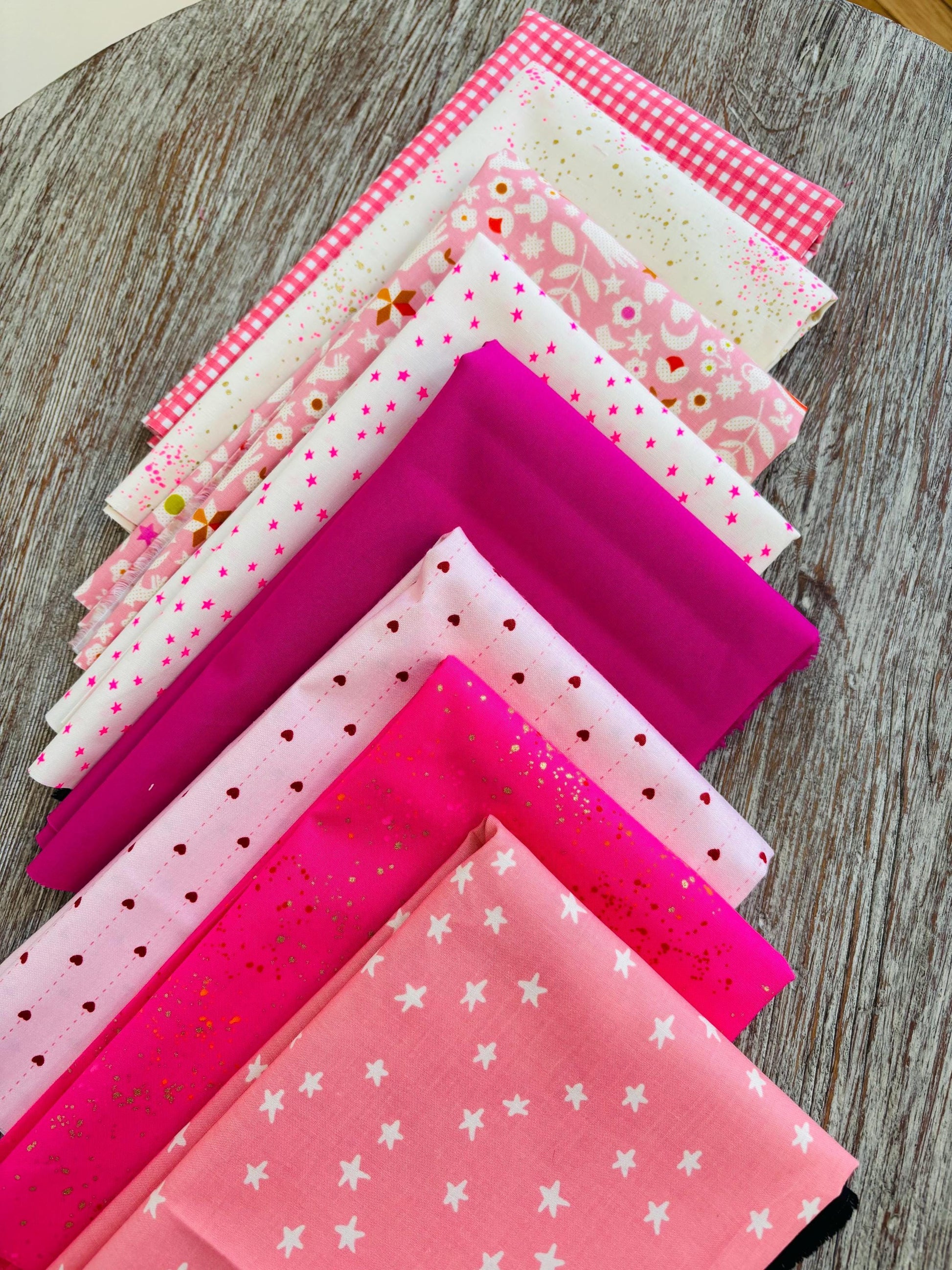 Pink blenders - 8 fat quarter bundle - mini star - starry - ruby Star - speckled - gingham egg and friends