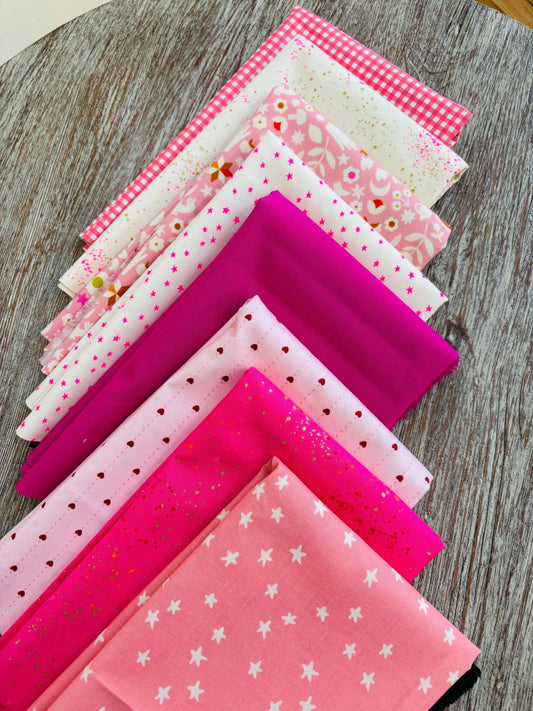 Pink blenders - 8 fat quarter bundle - mini star - starry - ruby Star - speckled - gingham egg and friends