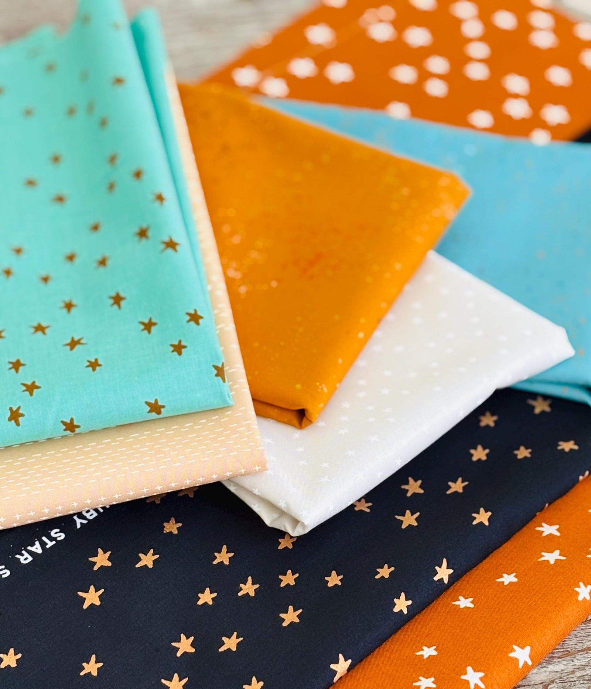 Honey blenders part 2 - 7 fat quarter bundle - earth tones - starry - ruby Starr - speckled - gold