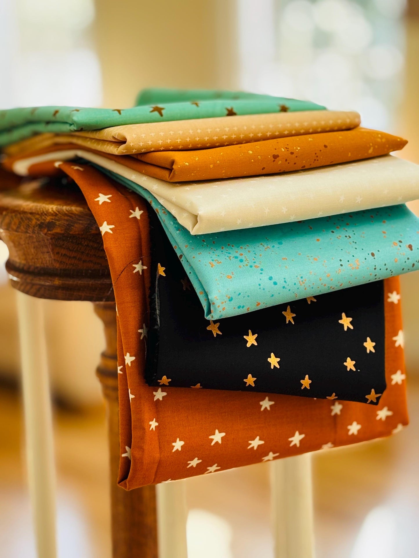 Honey blenders part 2 - 7 fat quarter bundle - earth tones - starry - ruby Starr - speckled - gold
