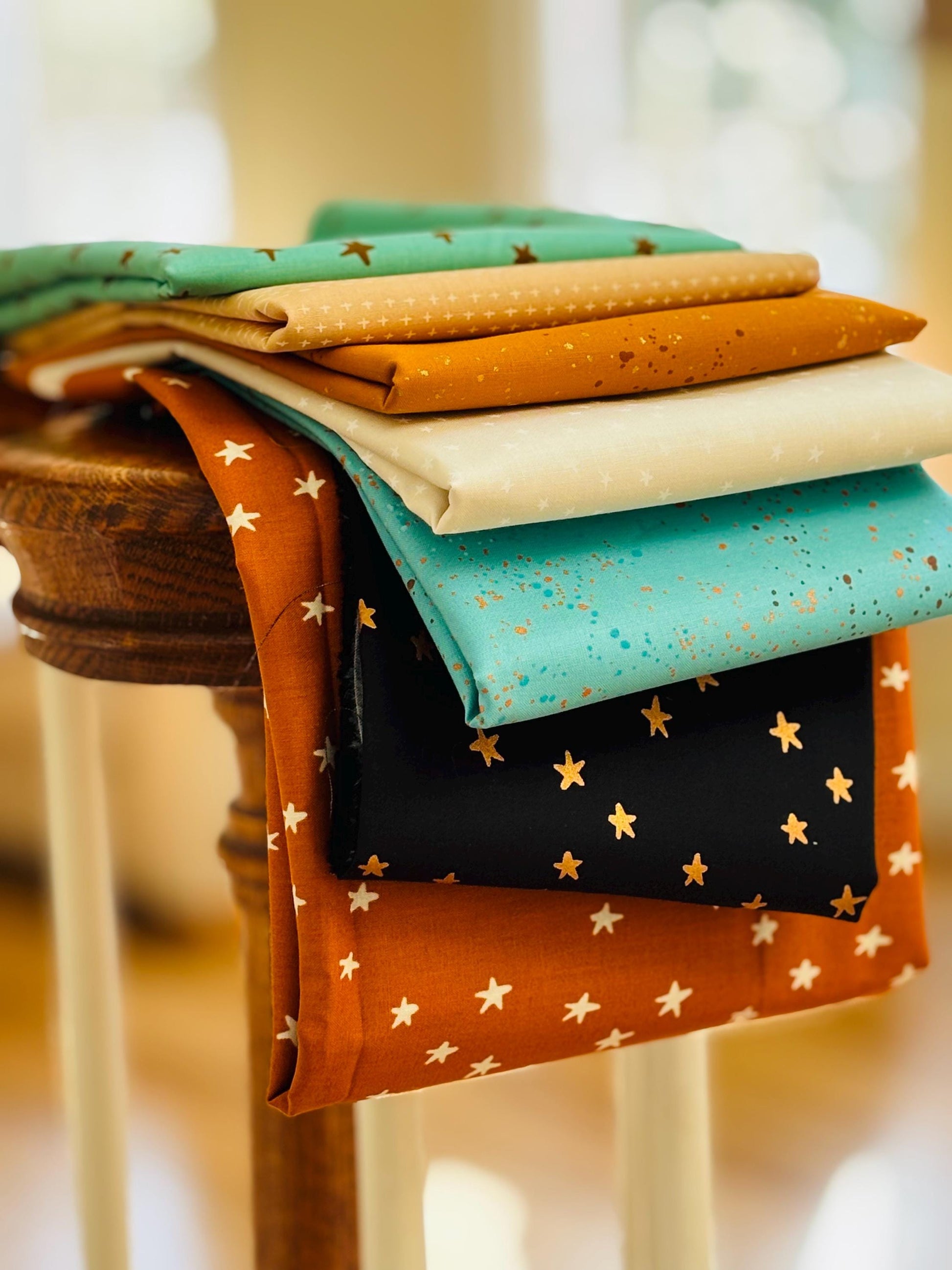 Honey blenders part 2 - 7 fat quarter bundle - earth tones - starry - ruby Starr - speckled - gold