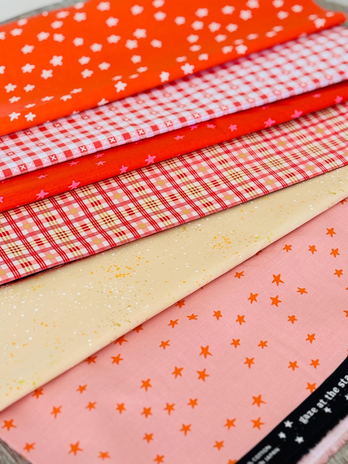 warm days ahead blenders with warm tones - 6 fat quarter bundle - mini star - starry - ruby Star - speckled