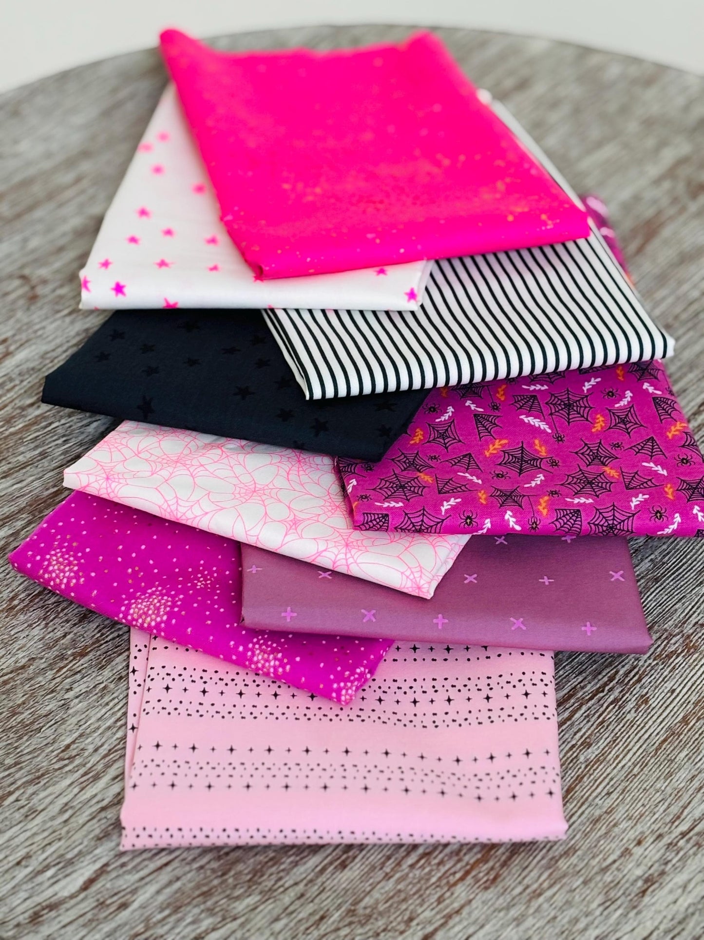 Halloween blenders - 9 fat quarter bundle part 3 - starry - ruby Star - speckled - pure solid - stripe
