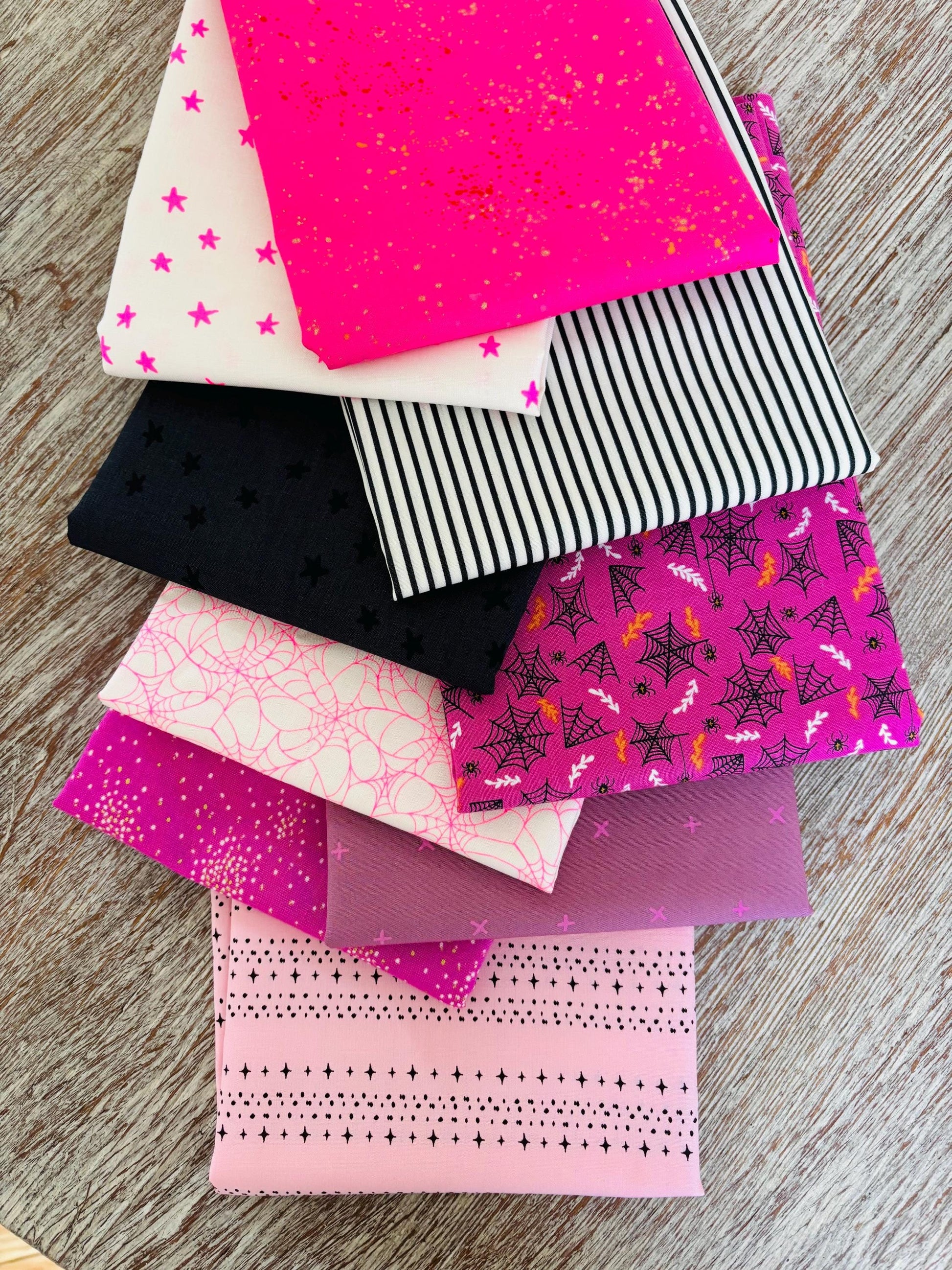 Halloween blenders - 9 fat quarter bundle part 3 - starry - ruby Star - speckled - pure solid - stripe