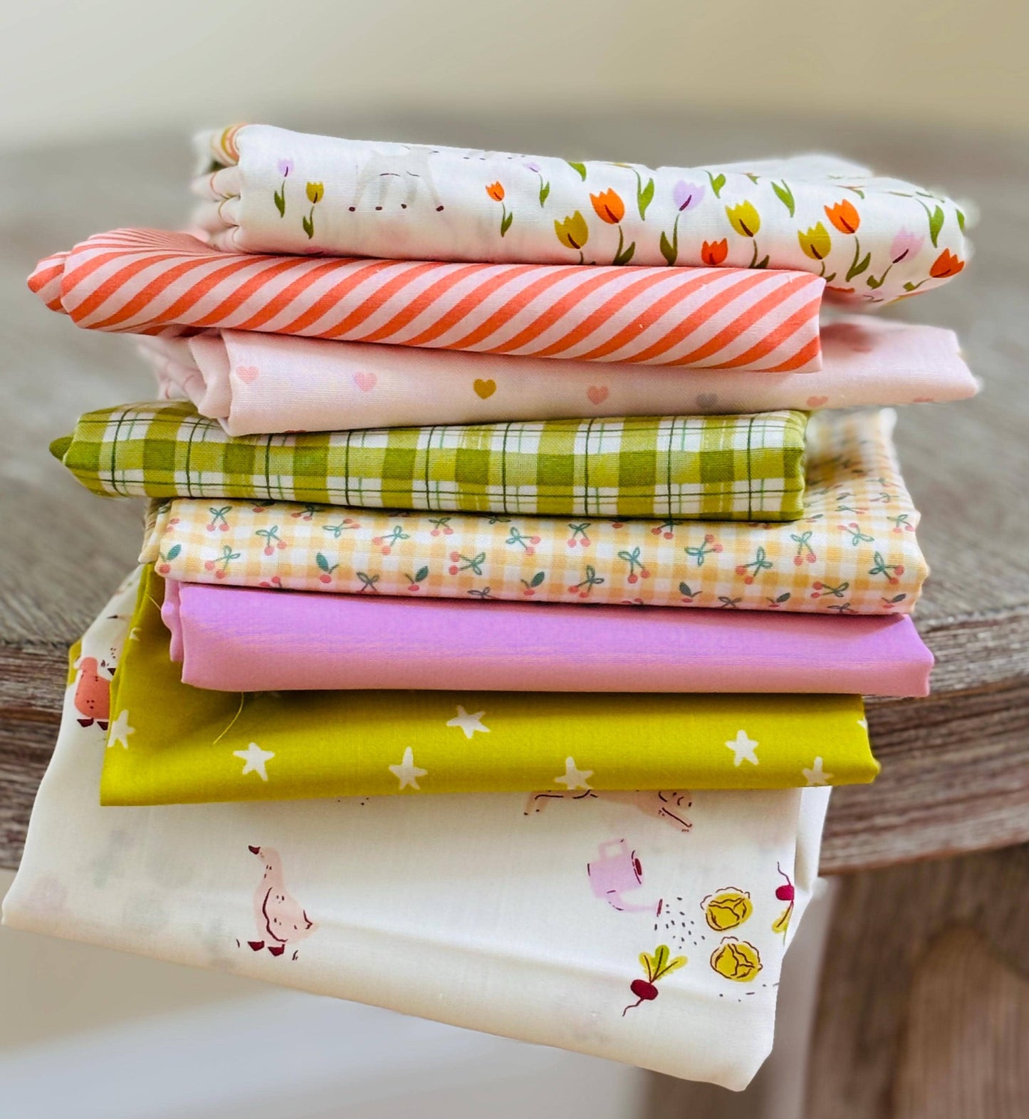 Spring arrival part 2 8 FQ mini bundle | Pure solids | spring vibes | rustic AGF plaid Poppie cotton farmyard ducks