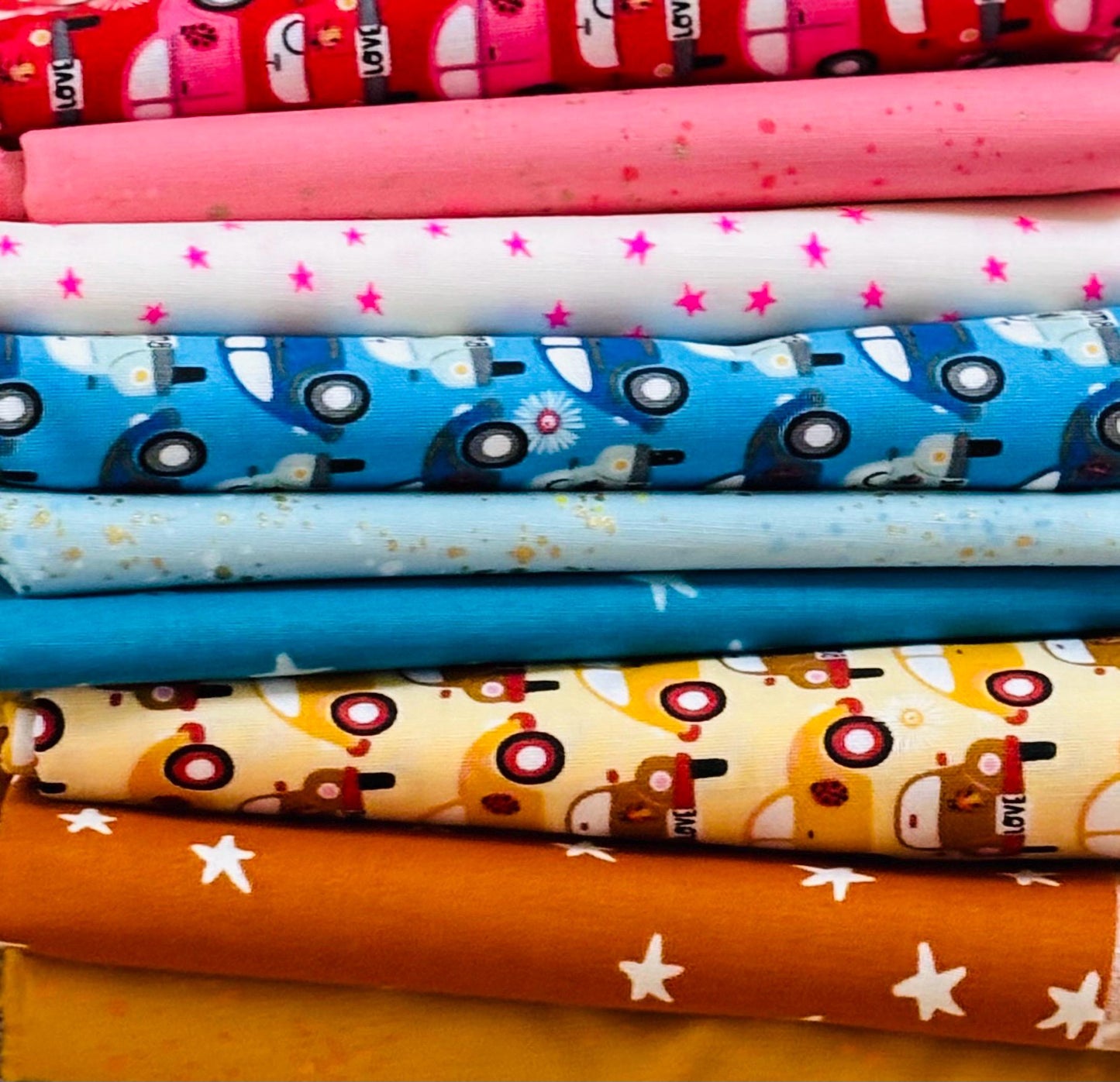 Beep beep speckled starry fusion 9 FQ mini bundle | Hey love bug | Poppie cotton Ruby star RSS