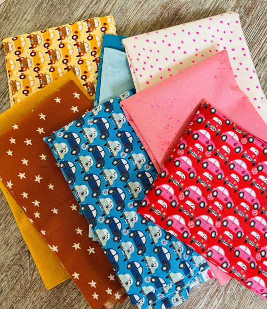 Beep beep speckled starry fusion 9 FQ mini bundle | Hey love bug | Poppie cotton Ruby star RSS
