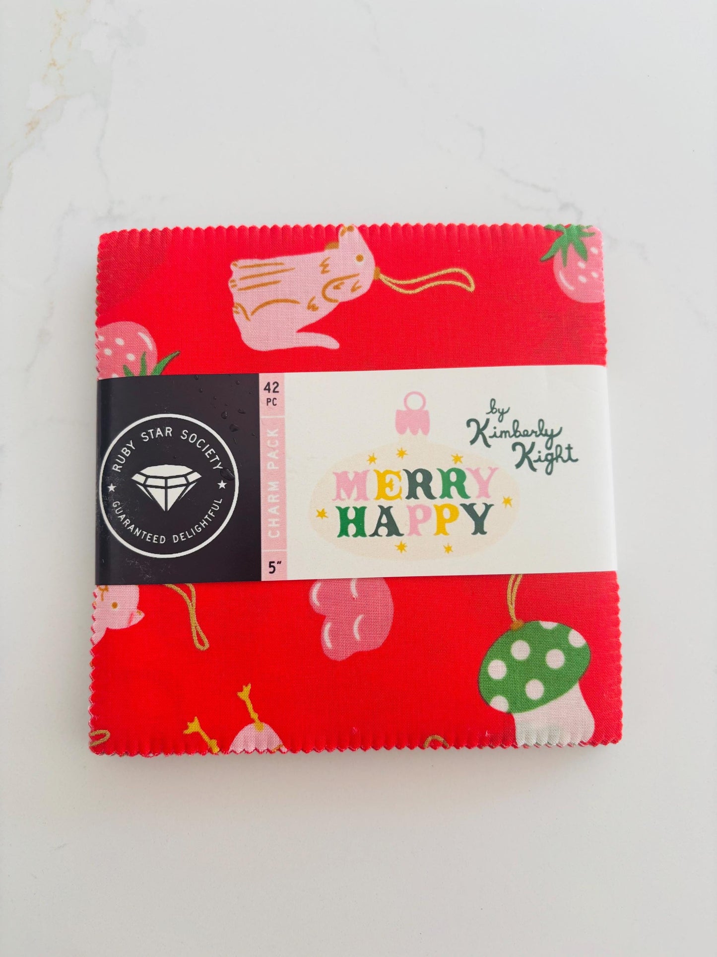 Merry Happy Kimberly Kight Ruby Star Precut 5" x 5" 42 pieces in stock