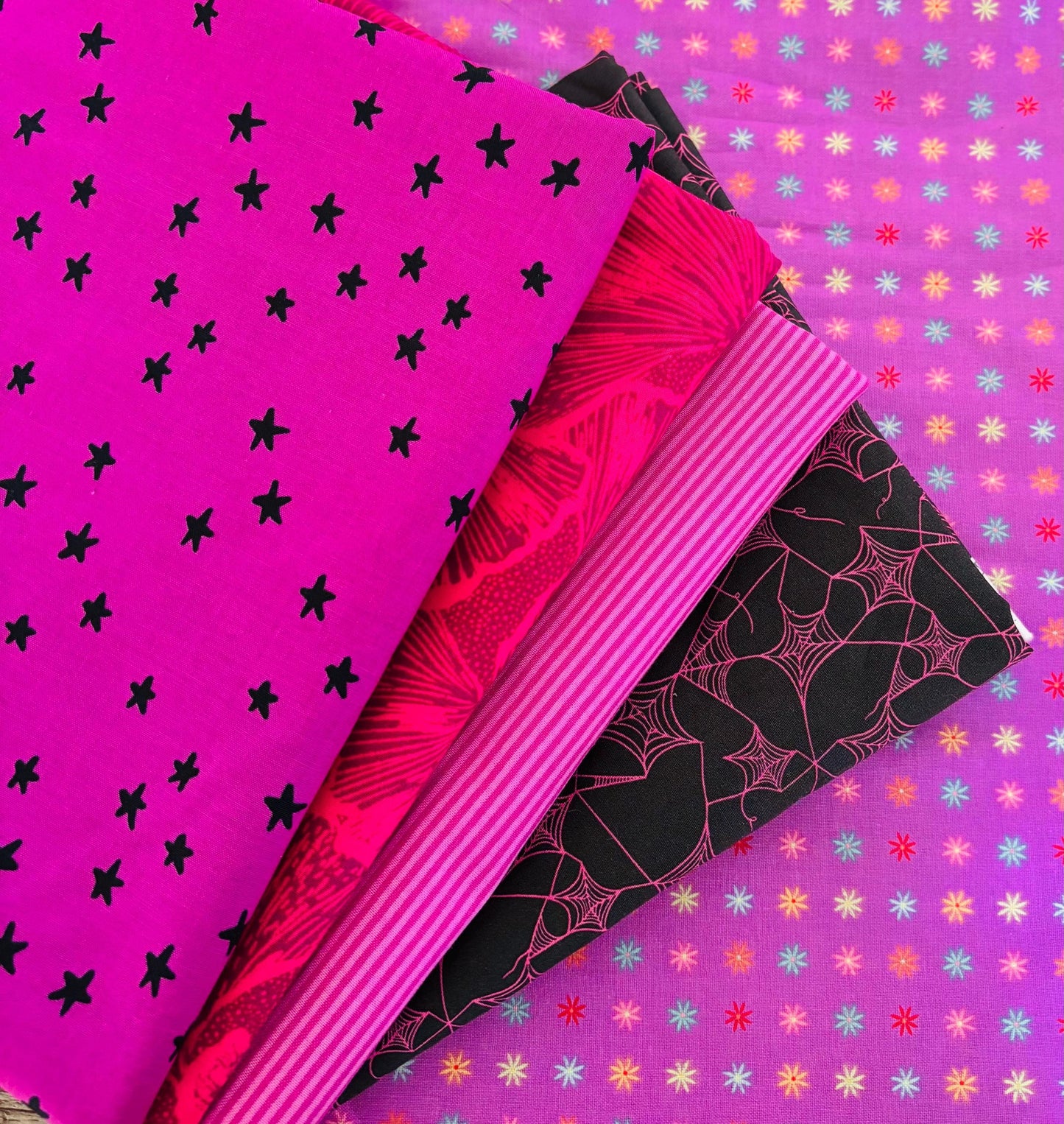 Eerie Essence - 14 fat quarter bundle - halloween blenders - orange - light mauve pink